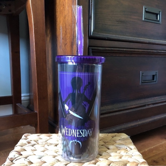 Wednesday “Solitude Suits Me” double walled tumbler with straw and lid - Picture 1 of 5
